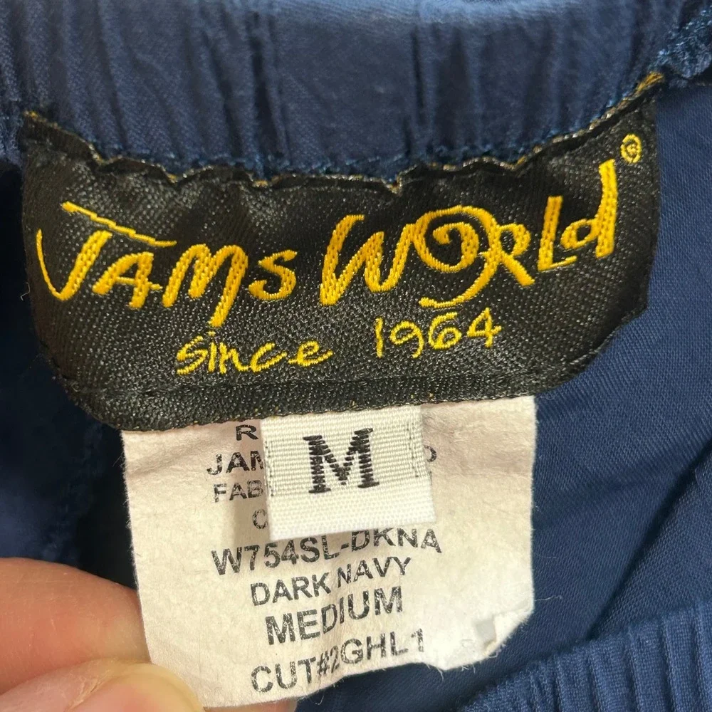 Vintage Jams World Dark‎ Navy Rayon Elastic Waist Pants Made in Hawaii Medium